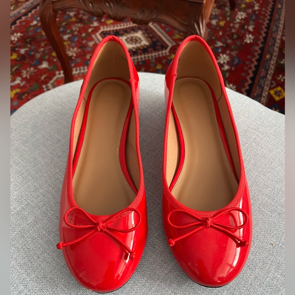 Red heeled ballet flat Mary Jane slipper - Picture 3 of 7